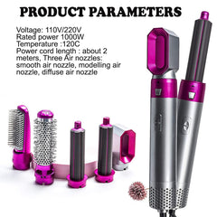 5 in 1 Hot Air Brush Hair Styler Set – Blow Dryer, Hair Curler, Volumizer & Straightener