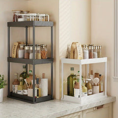 "3-Tier Black Metal Kitchen Spice Rack Organizer – Countertop Storage Shelf (63.5cm x 32.5cm x 20cm)"
